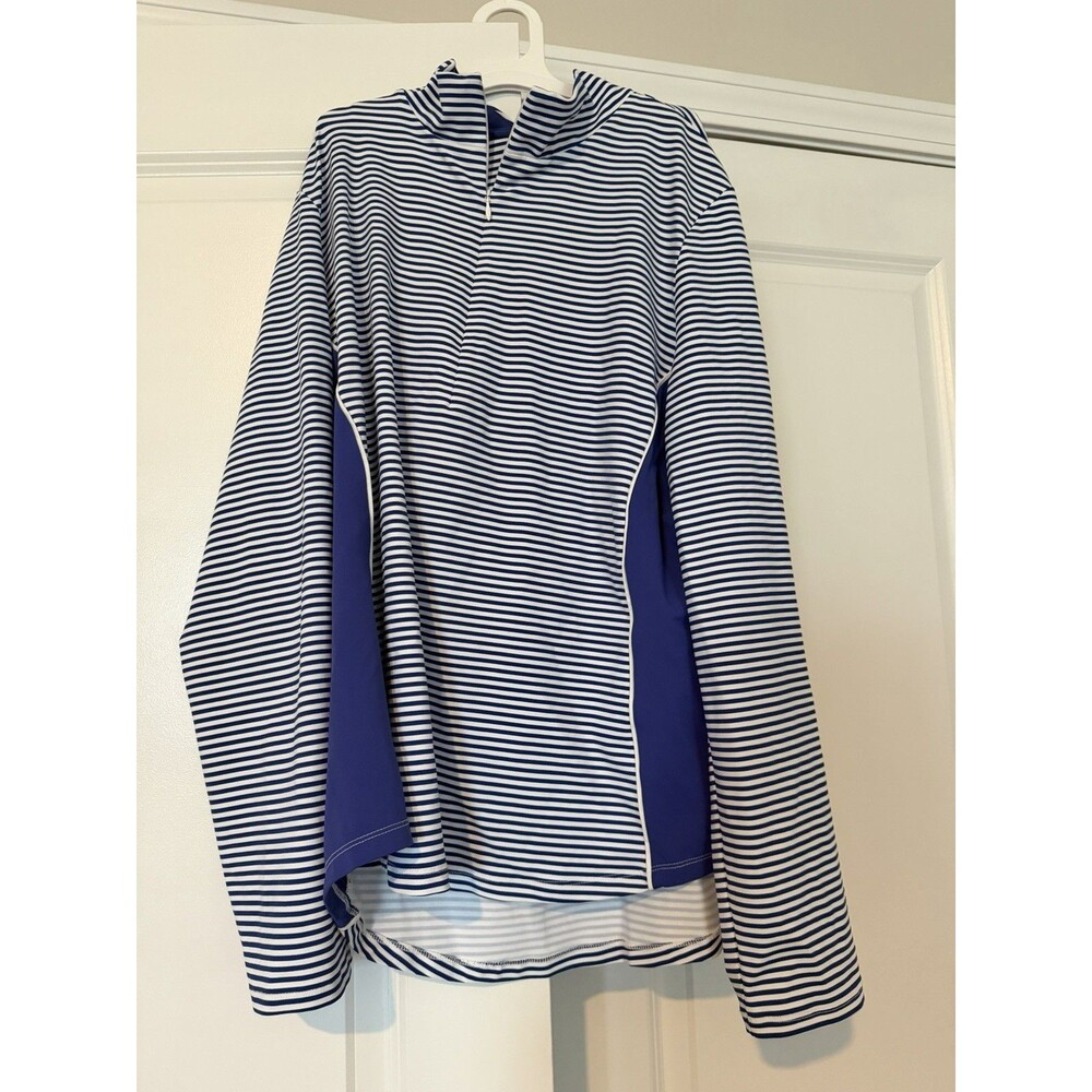 Tommy Bahama Active Blue Striped Quarter Zip Top Women's LARGE